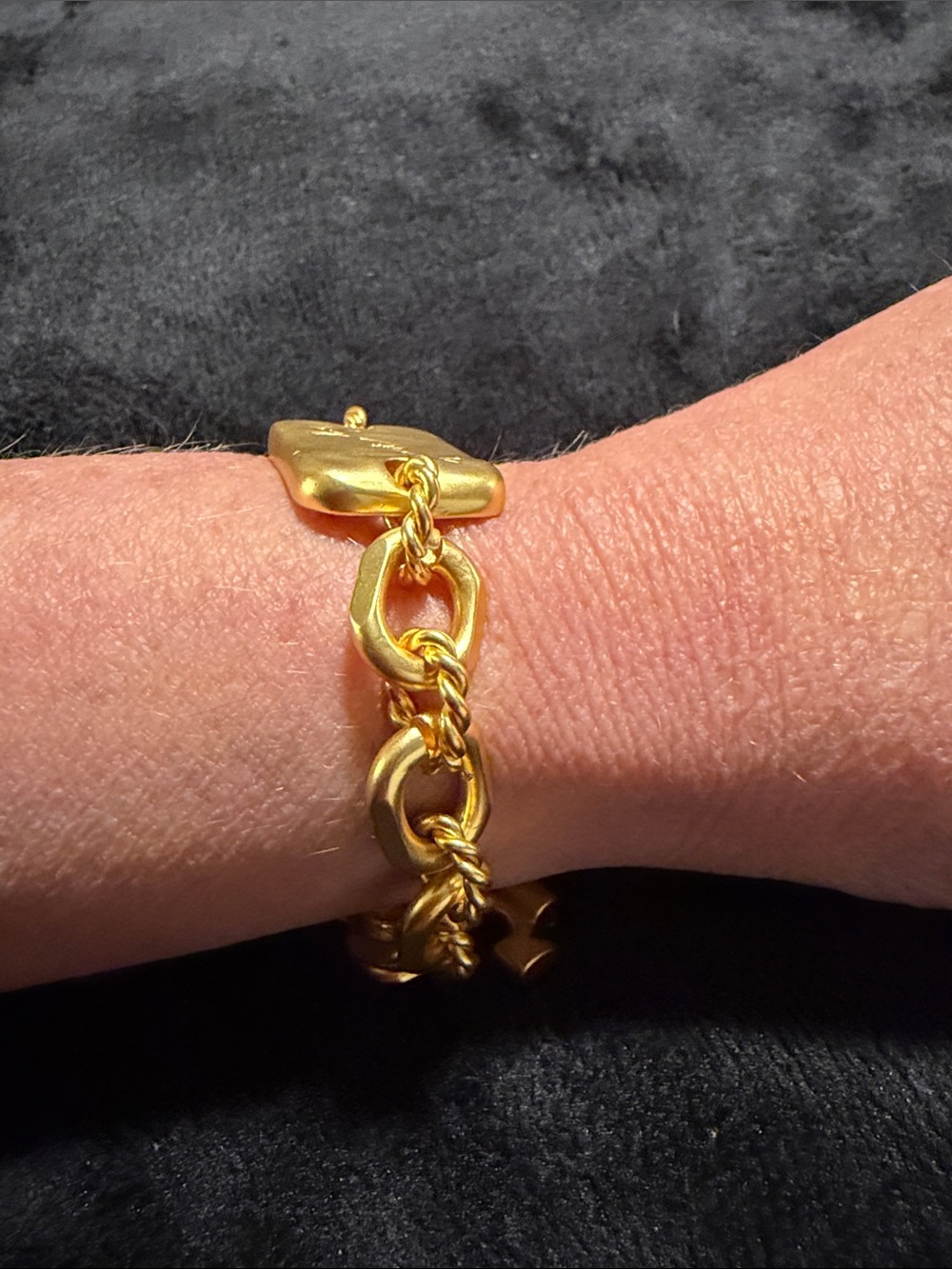 Tory Burch Gold Tone Double T Logo Chain Bracelet with pouch